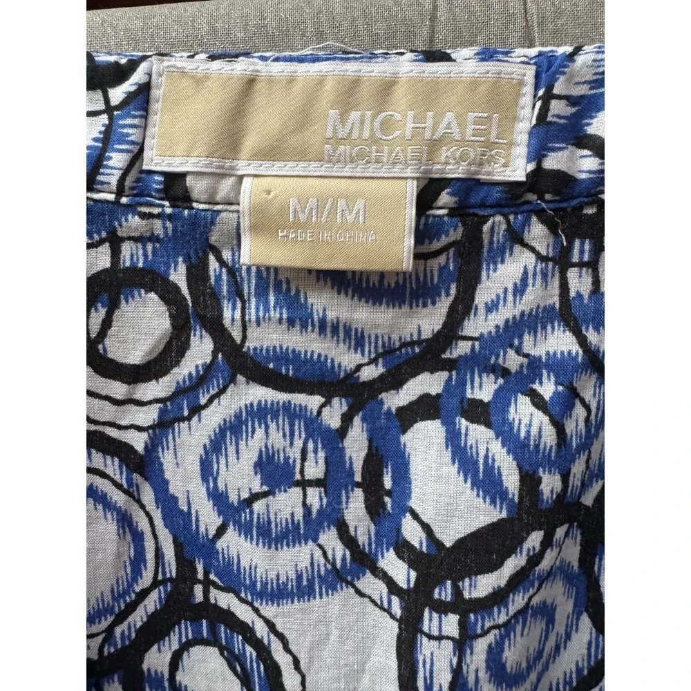 Michael Kors‎ Tunic Women Medium Blue Abstract Applique Cotton Top Cruise
